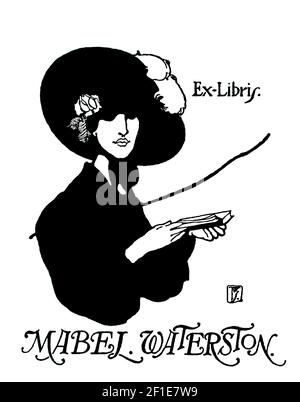 Exlibris für Mabel Waterson entworfen vom englischen Buchillustrator Joseph W Simpson Stockfoto