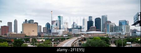 Panoramablick Houston Downtown City Skyline Infrastruktur Highway Stockfoto