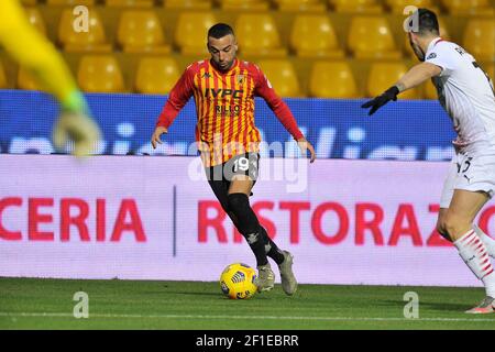 Roberto Insigne Spieler von Benevento, während des Spiels der italienischen Fußball-Liga Serie A zwischen Benevento gegen Mailand Endergebnis 0-2, Spiel gespielt Stockfoto