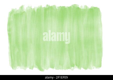 Hellgrüner Aquarellhintergrund mit Pinselstrich-Textur und rauen Kanten Isoliert auf Weiß Stockfoto