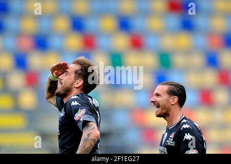 Andrea La Mantia - Riccardo Fiamozzi Spieler von Empoli, während des ersten Spiels der italienischen Serie B Fußball-Meisterschaft zwischen Frosinone - Empoli Stockfoto