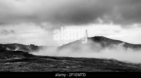 Leuchtturm im Geothermalfeld von Gunnuhver, Island Stockfoto