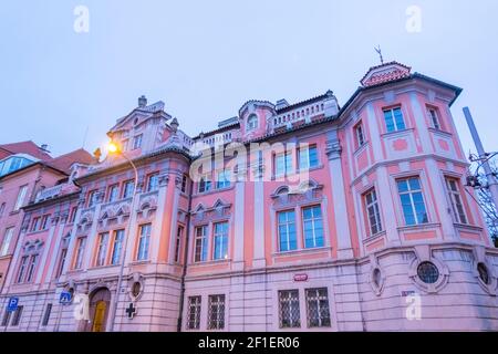 Faustuv dum, Faust House, Karlovo namesti, nove mesto, Prag, Tschechische Republik Stockfoto