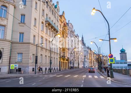 Masarykovo nabrezi, Uferstraße, nove mesto, Prag, Tschechische Republik Stockfoto