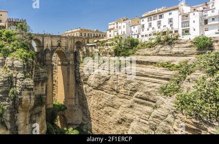 Puente Nuevo Steinbrücke in der Stadt Ronda, Andalusien Spanien. Stockfoto