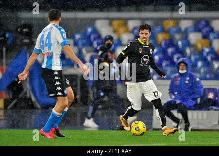 Farias Diego Spieler von Spezia, während des Spiels der italienischen Fußball-Liga Serie A zwischen Napoli vs Spezia, Endergebnis 1-2, Spiel gespielt am Stockfoto