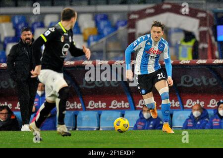 Piotr Zielinski Spieler von Neapel, während des Spiels der italienischen Fußball-Liga Serie A zwischen Neapel gegen Spezia, Endergebnis 1-2, Spiel gespielt bei Stockfoto