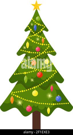 Weihnachtsbaum mit bunten Kugeln geschmückt, Stock Vektor