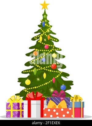 Weihnachtsbaum und Weihnachtsgeschenke. Stock Vektor