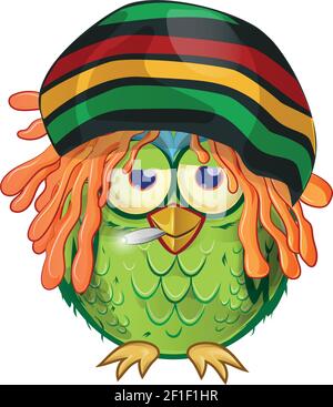 jamaikanische Eule Maskottchen Cartoon isoliert auf weißem Bachboden Stock Vektor