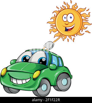 Eco Mobile Laden oder Elektroauto mit Energie von produziert Die Sonne isoliert auf weißem Bachgrund Vektor Stock Vektor