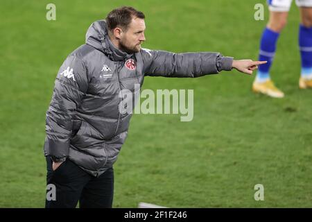 Trainer Bo SVENSSON (MZ), Geste, Gestik, Fußball 1st Bundesliga, Spieltag 24th, FC Schalke 04 (GE) - FSV FSV FSV Mainz 05 (MZ) 0: 0, am 5th. März 2021 in Gelsenkirchen. Foto: Juergen Fromme/firosportphoto/Pool via FOTOAGENTUR SVEN SIMON # die DFL-Bestimmungen verbieten die Verwendung von Fotografien als Bildsequenzen und/oder quasi-Video # redaktionelle Verwendung # Nationale und Internationale Nachrichtenagenturen WELTWEIT ZUR Nutzung Stockfoto