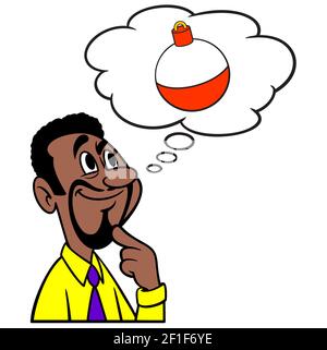 Mann, der über Angelausflug denkt - EINE Karikatur Illustration eines Mannes, der über einen Angelausflug denkt. Stock Vektor