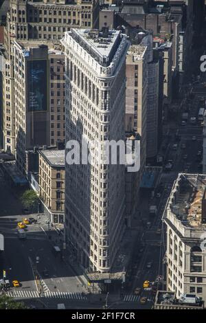 Luftaufnahme der Straßen von New York City einschließlich Das Flatiron Gebäude Stockfoto