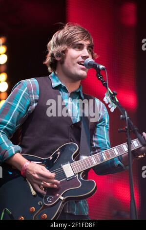 Englischer Sänger Songwriter Charlie Simpson, ehemals Busted und Fightstar, die 2012 beim Greenbelt Festival in Großbritannien auftrat Stockfoto