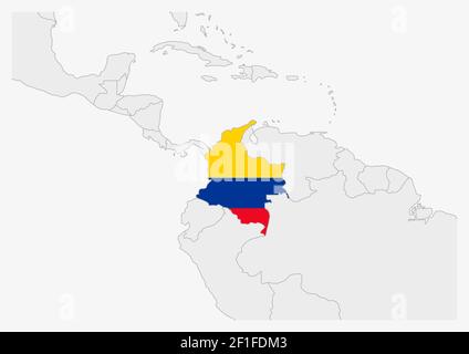 Kolumbien Karte hervorgehoben in Kolumbien Flaggenfarben, graue Karte mit Nachbarländern. Stock Vektor