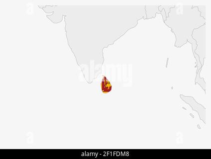 Sri Lanka Karte hervorgehoben in Sri Lanka Flaggenfarben, graue Karte mit Nachbarländern. Stock Vektor