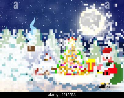 Haus in verschneiten Weihnachtslandschaft bei Nacht Stock Vektor