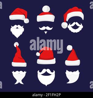 Santa Hüte, Schnurrbart und Bärte. Stock Vektor