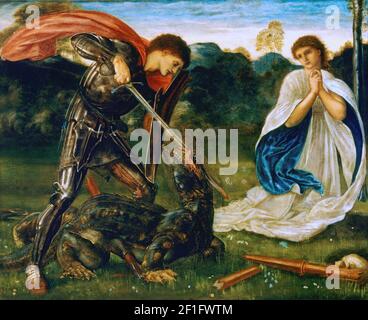 Der Kampf--St. Georg tötet den Drachen VI (Burne-Jones) Stockfoto