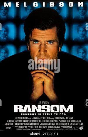 Ransom (1996) unter der Regie von Ron Howard mit Mel Gibson, Gary Sinise und Rene Russo. Der Sohn des Multimillionärs Tom Mullen wird entführt, doch nachdem er sich zunächst bereit erklärt hat, das Lösegeld zu bezahlen, beschließt Mullen, das Lösegeld als Kopfgeld zu verwenden. Stockfoto