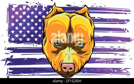 Kopf des aggressiven Bully Dog mit amerikanischer Flagge Stock Vektor