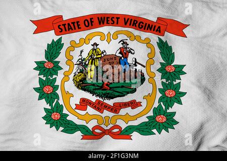 Vollbildaufnahme einer winkenden Flagge von West Virginia (USA) im 3D Rendering. Stockfoto