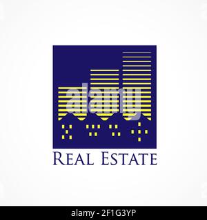 Vektorlogo für Immobilien. Icon für eigene Immobilienagentur, Bau, möblierte Zimmer, Miete, Kauf, Rooming, investieren, Wohn-oder Architekturbus Stock Vektor