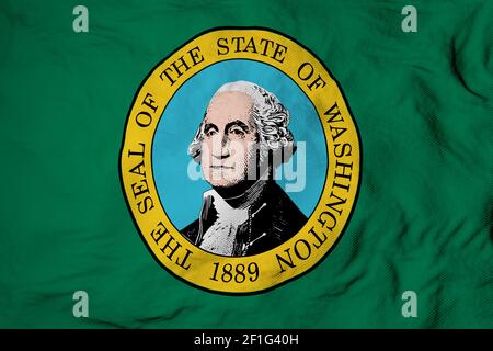 Vollbildaufnahme einer winkenden Flagge von Washington (USA) im 3D Rendering. Stockfoto