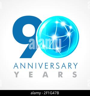 90th Jahreszahlen. 90 Jahre altes Logo. Helle Gratzen. Isolierte abstrakte Grafik-Design-Vorlage. Creative 0 Zeichen, 3D Stellen. Bis zu 90 perc Stock Vektor