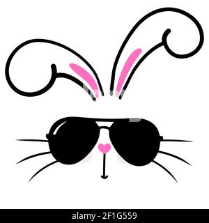 Cool Bunny mit Sonnenbrille - Bunny Zeichnung. Lustige Kalligraphie für Frühlingsferien, Ostereiersuche. Perfekt für Werbung, Poster, Ankündigung oder gr Stock Vektor