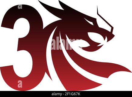 Nummer 3 Logo-Symbol mit Drachen Design Vektor Illustration Stock Vektor