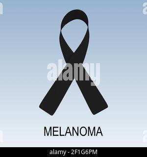 3D Illustration MELANOM Skript unter einem Bewusstsein Band von Melanom-Krebs, isoliert auf hellblauem Hintergrund. Stockfoto