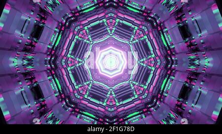 Ein 3D Rendering futuristischen Hintergrund mit bunten Neonlicht und Bewegungsmuster im Tunnel Stockfoto