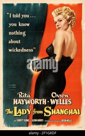 Die Dame aus Shanghai – Rita Hayworth und Orson Welles. Altes und altes Filmplakat. 1947. Stockfoto