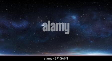 360-Grad-Raumhintergrund mit Nebel und Sternen, äquirechteckige Projektion, Umgebungskarte. HDRI-Rundpanorama. 3D Abbildung Stockfoto