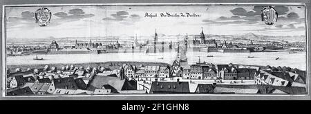 Matthäus Merian der Ältere - Blick auf die Brücke bei Dresden Stockfoto