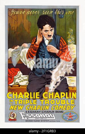 Charlie Chaplin, Triple Trouble, Filmposter 1918 Stockfoto