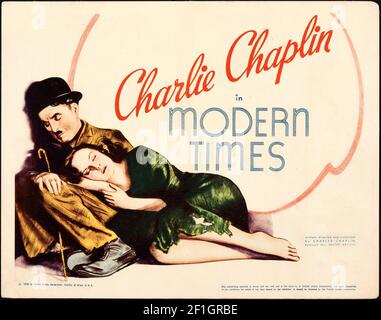 Filmposter: Modern Times – ein amerikanischer Stummkomödiantifilm aus dem Jahr 1936, der von Charlie Chaplin geschrieben und Regie geführt wurde. Stockfoto