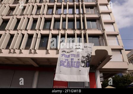 Athen, Griechenland. März 2021, 08th. (Foto von Dimitrios Karvountzis/Pacific Press) Quelle: Pacific Press Media Production Corp./Alamy Live News Stockfoto