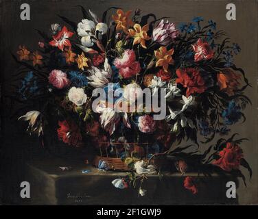 Juan de Arellano - kleiner Korb mit Blumen Stockfoto