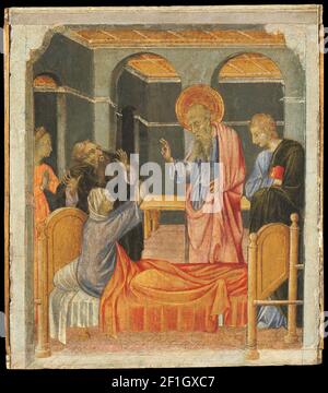 Giovanni DI Paolo - der Heilige Johannes der Evangelist erhebt Drusiana Stockfoto