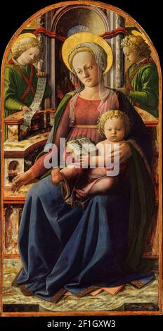 FRA Filippo Lippi - Madonna und Kind Thronen mit Zwei Engeln Stockfoto