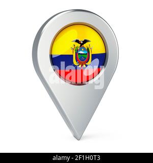 Kartenzeiger mit Flagge von Ecuador, 3D Rendering isoliert auf weißem Hintergrund Stockfoto