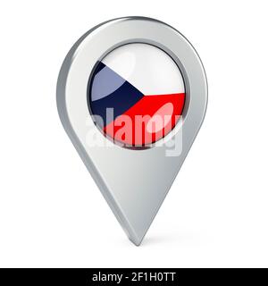 Kartenzeiger mit Flagge der Tschechischen Republik, 3D Rendering isoliert auf weißem Hintergrund Stockfoto