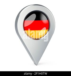 Kartenzeiger mit Flagge von Deutschland, 3D Rendering isoliert auf weißem Hintergrund Stockfoto