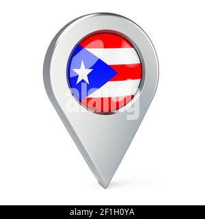 Kartenzeiger mit Flagge von Puerto Rico, 3D Rendering isoliert auf weißem Hintergrund Stockfoto