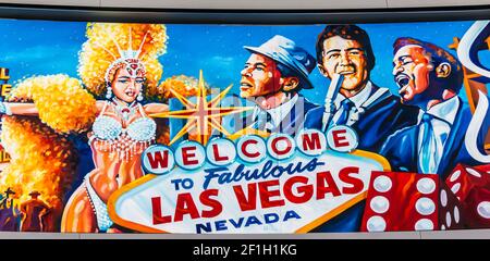 The Mural 'Echoes of Las Vegas' von Adolfo R. Gonzalez im McCarran International Airport, Las Vegas, Nevada, USA Stockfoto