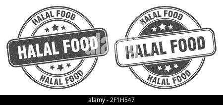 halal Lebensmittelmarke. halal Lebensmittelschild. Rundes Grunge Etikett Stock Vektor
