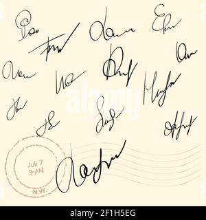 Signature Fictious Autograph auf weißem Hintergrund Stockfoto